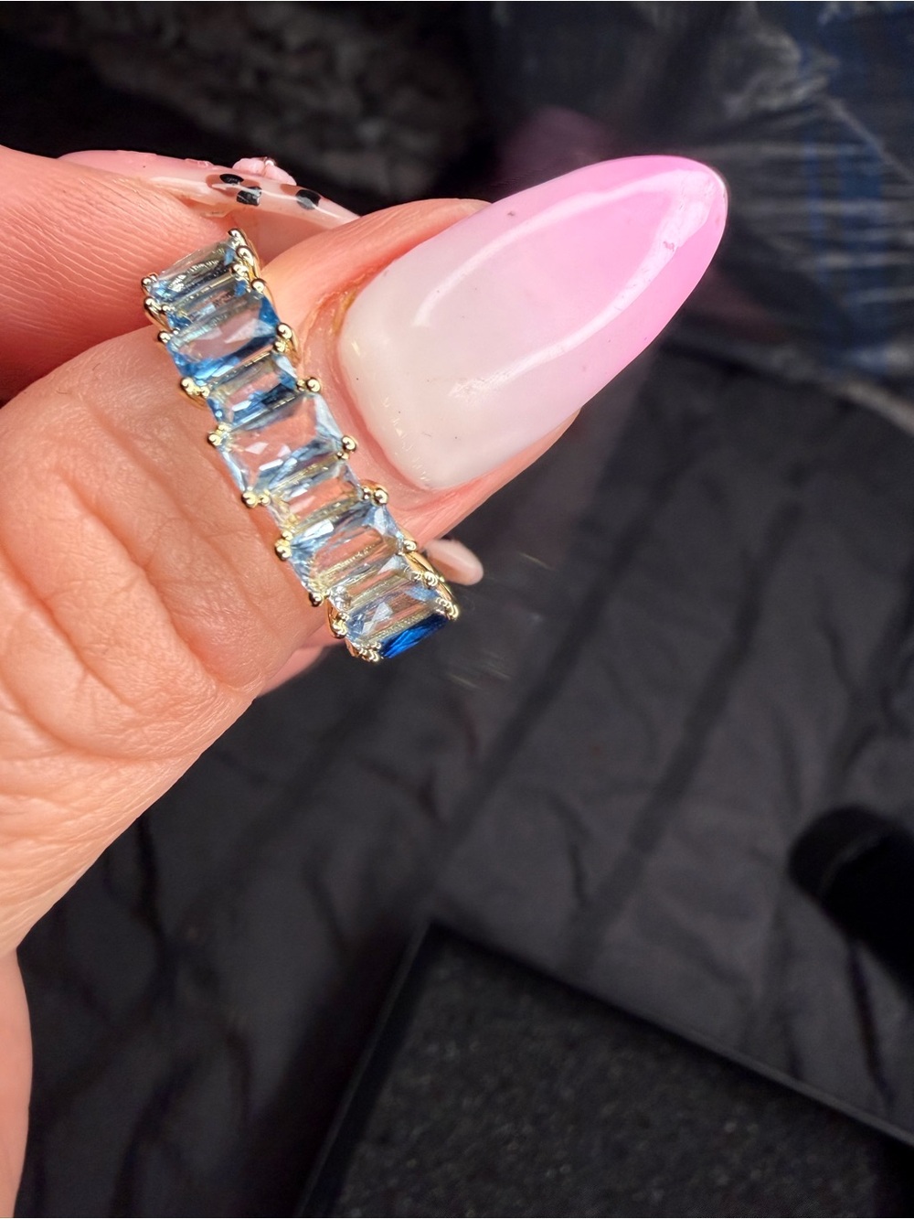 White Gold Filled Blue Ombre AAA CZ Eternity Band Ring size 8 - Picture 3 of 8